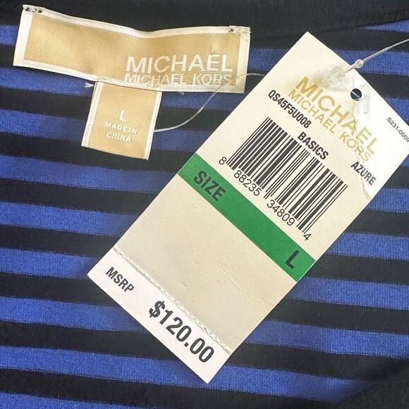 Michael Kors Stripped Gromit Short Sleeve Shirt Dress Sz L Blue Black - Picture 3 of 5
